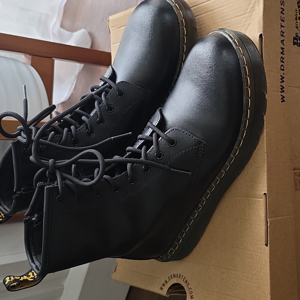 Dr. Martens Black and Yellow Lace-Up Boots